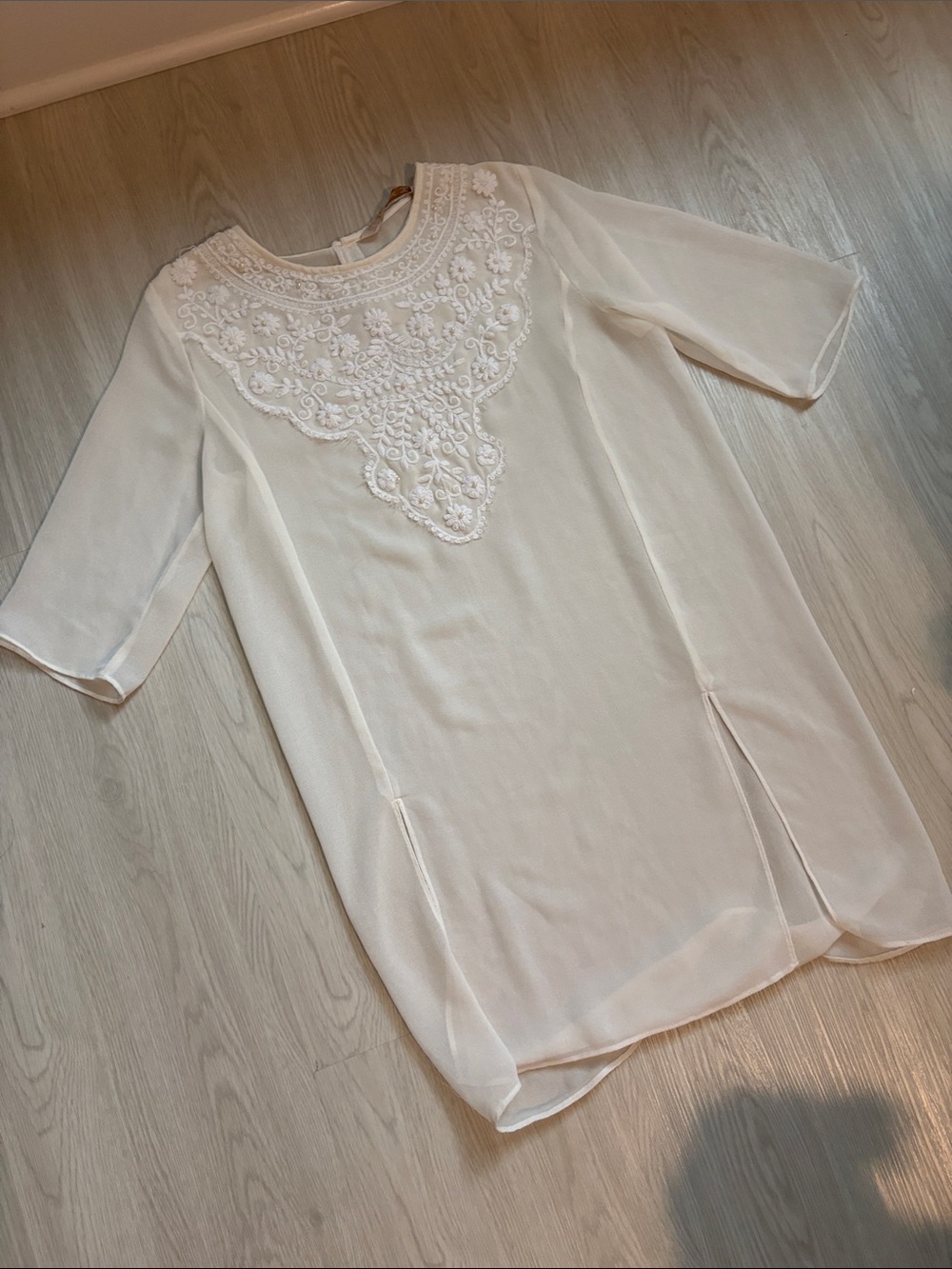 Zara Cream Embroidered Tunic Top